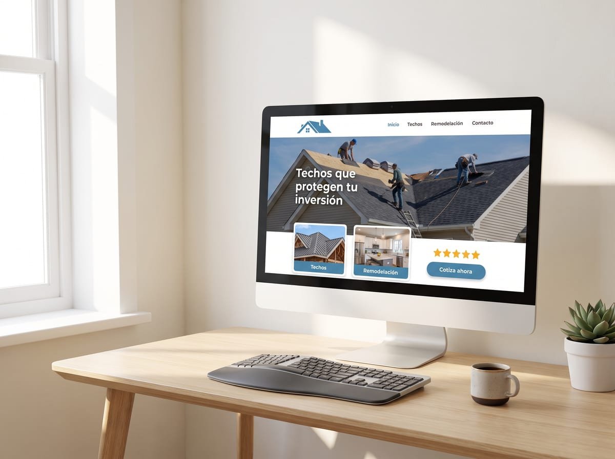 Monitor con página web de una marca de construcción